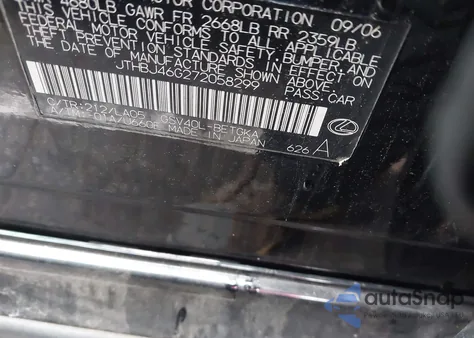 2007 Lexus Es 350 from USA, damaged, VIN JTHBJ46G272058299
